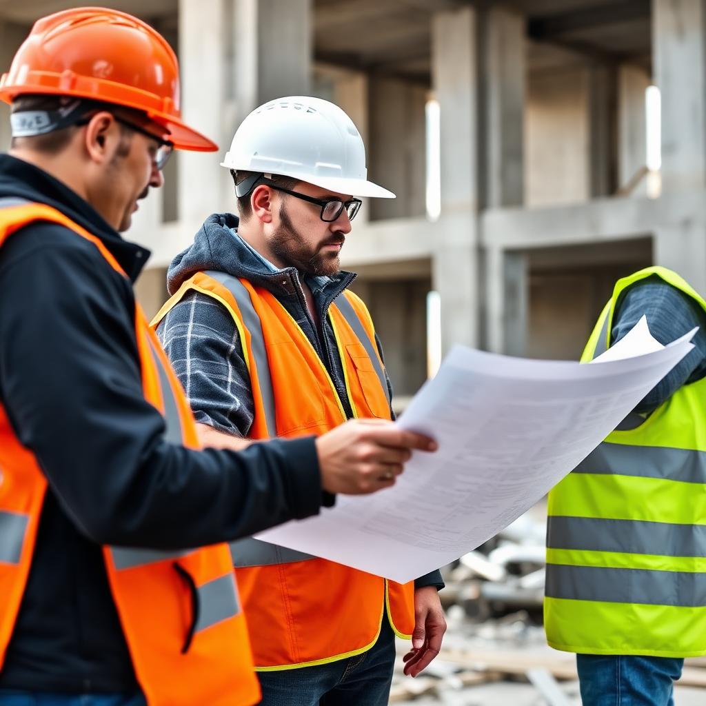 Ingenieros civiles revisando planos